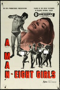 6f1057 MAN - EIGHT GIRLS 1sh 1968 completely bizarre images of dancing guy & topless girls, rare!