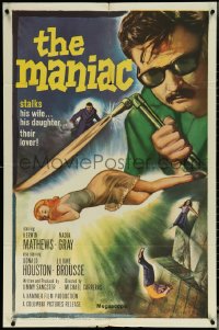 6f1061 MANIAC 1sh 1963 Kerwin Mathews, Hammer, he stalks his wife, his daughter, their lover!