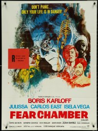 6f0309 FEAR CHAMBER export Mexican poster 1968 cool close-up artwork of Boris Karloff, horror!