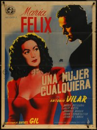 6f0314 UNA MUJER CUALQUIERA Mexican poster 1949 Berenguer art of Maria Felix & Antonio Vilar, rare!