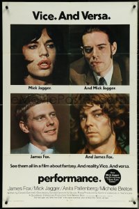 6f1146 PERFORMANCE 1sh 1970 directed by Nicolas Roeg, Mick Jagger & James Fox trading roles!