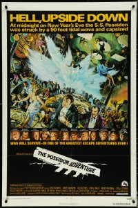 6f1160 POSEIDON ADVENTURE 1sh 1972 art of Gene Hackman & cast escaping by Mort Kunstler!