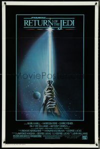 6f1180 RETURN OF THE JEDI 1sh 1983 Star Wars Episode VI, art of hands holding lightsaber by Reamer!