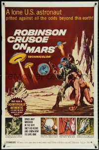 6f1192 ROBINSON CRUSOE ON MARS 1sh 1964 cool sci-fi art of Paul Mantee & his man Friday!