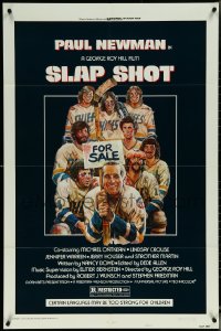 6f1228 SLAP SHOT 1sh 1977 Newman hockey sports classic, great cast portrait art by Craig!
