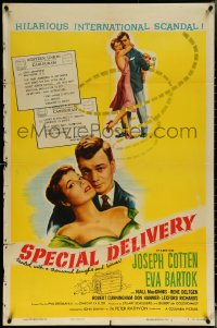 6f1234 SPECIAL DELIVERY style B 1sh 1955 Cotten & Eva Bartok in a hilarious international scandal!