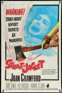 6f1254 STRAIT-JACKET 1sh 1964 art of crazy ax murderer Joan Crawford, directed by William Castle!