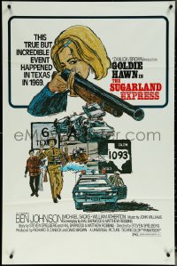 6f1262 SUGARLAND EXPRESS 1sh 1974 Steven Spielberg, Goldie Hawn, different art by Roy Alexander!