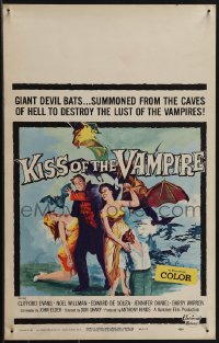 6f0091 KISS OF THE VAMPIRE WC 1963 Hammer, cool art of devil bats attacking by Joseph Smith, rare!