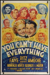 6f1374 YOU CAN'T HAVE EVERYTHING style B 1sh 1937 Alice Faye, Ritz Bros, Ameche & more, ultra rare!