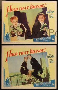 6f0575 HOLD THAT BLONDE 8 LCs 1945 wacky image of Eddie Bracken & sexy Veronica Lake!