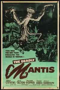 6g0061 DEADLY MANTIS 40x60 1957 wonderful sci-fi art of giant insect attacked by giant army, rare!