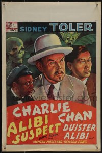 6g0308 DARK ALIBI Belgian 1948 Sidney Toler as Charlie Chan, Moreland, Fong & skeleton, rare!