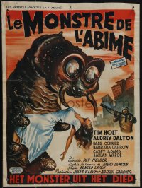 6g0315 MONSTER THAT CHALLENGED THE WORLD Belgian 1957 artwork of creature & its victim, rare!