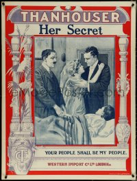 6g0176 HER SECRET vertical British quad 1912 Thanhouser, she finds happiness in tragedy, ultra rare!