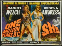 6g0187 ONE MILLION YEARS B.C./SHE British quad 1960s Welch & Andress, Chantrell art, day-glo!