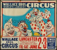 6g0078 WALLACE BROS WORLD'S LARGEST CIRCUS 28x41 circus poster 1950s great art of four clowns, rare!