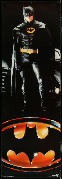 6g0079 BATMAN door panel 1989 great full-length portrait of Michael Keaton in costume!