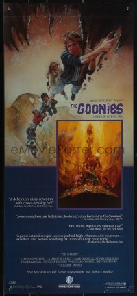 6g0282 GOONIES 12x27 video poster 1985 cool Drew Struzan art of top cast hanging from stalactite!