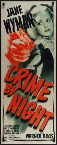 6g0215 CRIME BY NIGHT insert 1944 great image of shadowy figure & pretty Jane Wyman, rare!