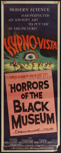 6g0228 HORRORS OF THE BLACK MUSEUM insert 1959 amazing new dimension in screen thrills, Hypno-Vista!