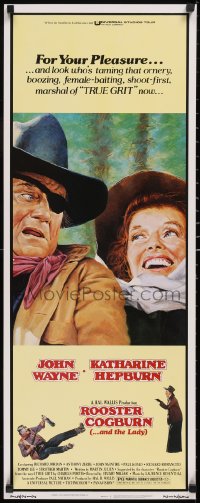 6g0248 ROOSTER COGBURN insert 1975 great art of John Wayne with eyepatch & Katharine Hepburn!