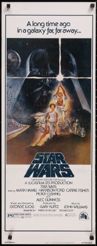 6g0252 STAR WARS insert 1977 George Lucas classic, iconic Tom Jung art of Vader over Luke & Leia!