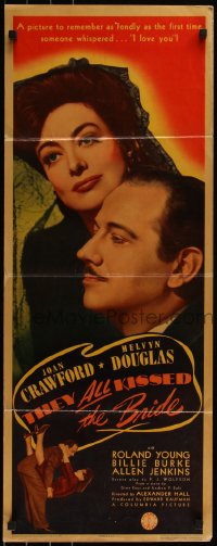 6g0255 THEY ALL KISSED THE BRIDE insert 1942 close-up of Joan Crawford & Melvyn Douglas, rare!