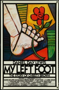 6g0889 MY LEFT FOOT int'l 1sh 1989 Daniel Day-Lewis, cool artwork of foot w/flower by Seltzer!