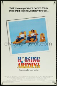 6g0914 RAISING ARIZONA 1sh 1987 Coen Brothers, best art of Nicolas Cage, Holly Hunter & baby!