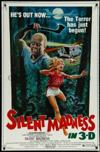 6g0943 SILENT MADNESS 1sh 1984 3D psycho, cool horror art, he's out now & the terror has just begun!