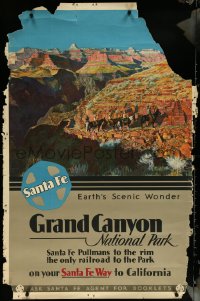 6g0111 SANTA FE GRAND CANYON NATIONAL PARK 27x42 travel poster 1930s horses in canyon, ultra rare!