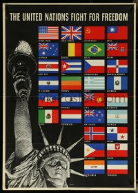 6g0136 UNITED NATIONS FIGHT FOR FREEDOM 29x40 WWII war poster 1942 Lady Liberty & flags by Broder!