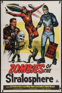 6g1000 ZOMBIES OF THE STRATOSPHERE 1sh 1952 cool art of aliens with guns including Leonard Nimoy!