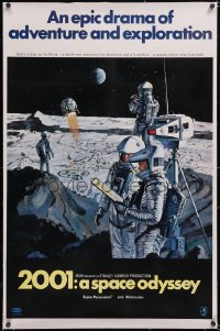 6h0748 2001: A SPACE ODYSSEY linen style B 1sh 1968 Kubrick, McCall art of astronauts on the moon!