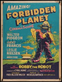 6h0231 FORBIDDEN PLANET 30x40 1956 art of Robby the Robot carrying sexy Anne Francis, ultra rare!