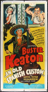 6h0327 OLD SPANISH CUSTOM linen 3sh 1935 art of Buster Keaton playing bass serenading woman, rare!