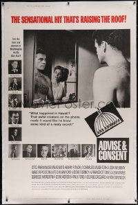6h0298 ADVISE & CONSENT linen 40x60 1962 Senator Don Murray's wife begins to realize, ultra rare!