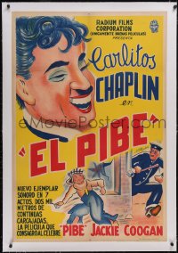 6h0542 KID linen Argentinean R1940s Charlie Chaplin, Jackie Coogan, great different art, rare!