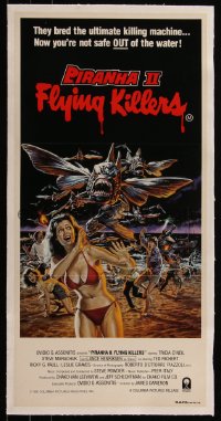 6h0430 PIRANHA PART TWO: THE SPAWNING linen Aust daybill 1982 Flying Killers attacking people on beach!