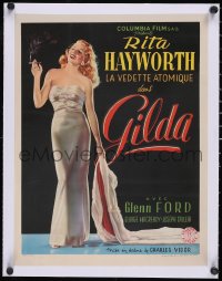 6h0453 GILDA linen Belgian 1946 Boris Grinsson art of sexy smoking Rita Hayworth in sheath dress!