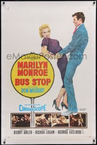 6h0774 BUS STOP linen 1sh 1956 full-length art of cowboy Don Murray holding sexy Marilyn Monroe!