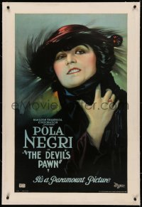 6h0804 DEVIL'S PAWN linen 1sh 1922 art of Jewish Pola Negri who wants to be a doctor, ultra rare!