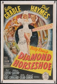 6h0805 DIAMOND HORSESHOE linen 1sh 1945 stone litho of sexiest dancer Betty Grable in skimpy outfit!