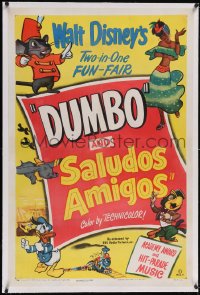 6h0810 DUMBO/SALUDOS AMIGOS linen 1sh 1949 Donald Duck, Joe Carioca, Disney 2-in-1 fun-fare, rare!