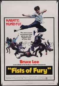 6h0827 FISTS OF FURY linen 1sh 1973 Bruce Lee gives you biggest kick of your life, great kung fu image!