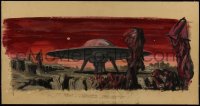 6h0190 FORBIDDEN PLANET 13x24 original concept art 1956 spaceship on Altair-4 surface, ultra rare!