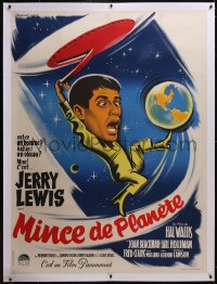 6h0376 VISIT TO A SMALL PLANET linen French 1p 1961 Jerry Lewis hanging on UFO in space, ultra rare!