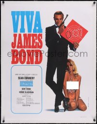 6h0584 GOLDFINGER linen French 24x31 R1970 art of Sean Connery as James Bond with near-naked woman!