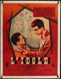 6h0586 IDOL linen French 24x32 1948 Pigeot art of honest young boxer Yves Montand, ultra rare!